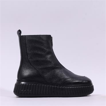 Wonders XFly Platform Front Zip Boot - Black Leather